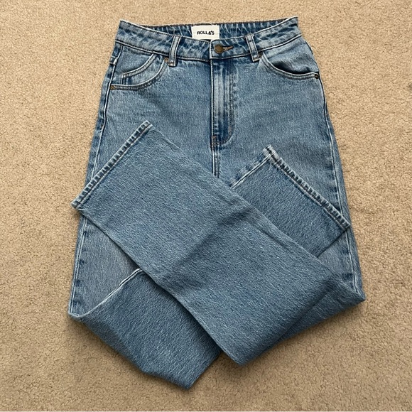 ROLLA’S Original High Rise Straight Jeans in G’Day Mate Wash (Light Medium Blue) - Picture 4 of 11